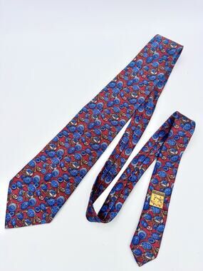 KIESELSTEIN-CORD Silk Neck Tie ITALY Designer Print Coins Buttons Blue Red Rare